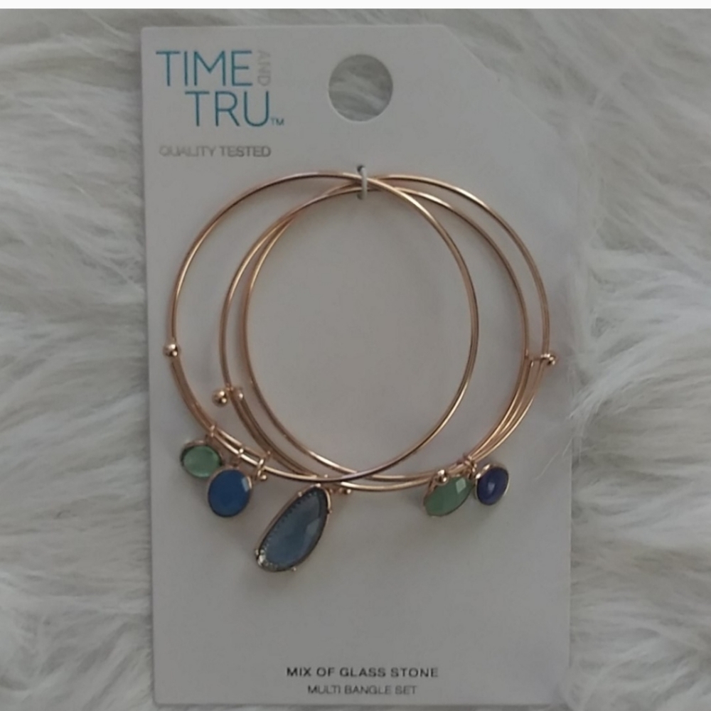 Glass Stone Multi Bangle Adjustable Bracelet Set